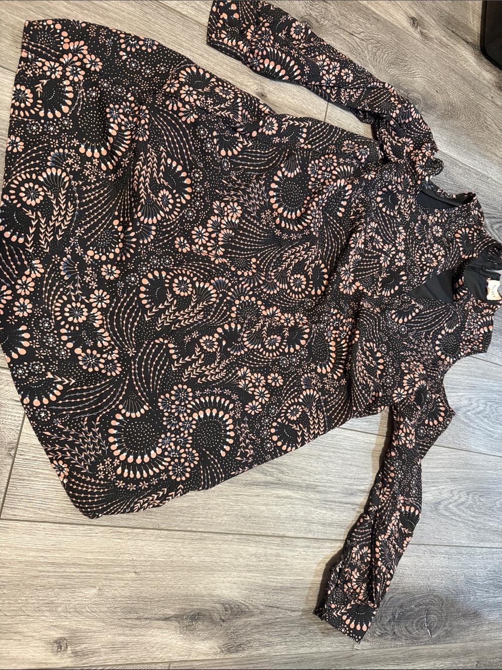 Everly Black Tunic Top with Soft Pink Floral Swirl Print